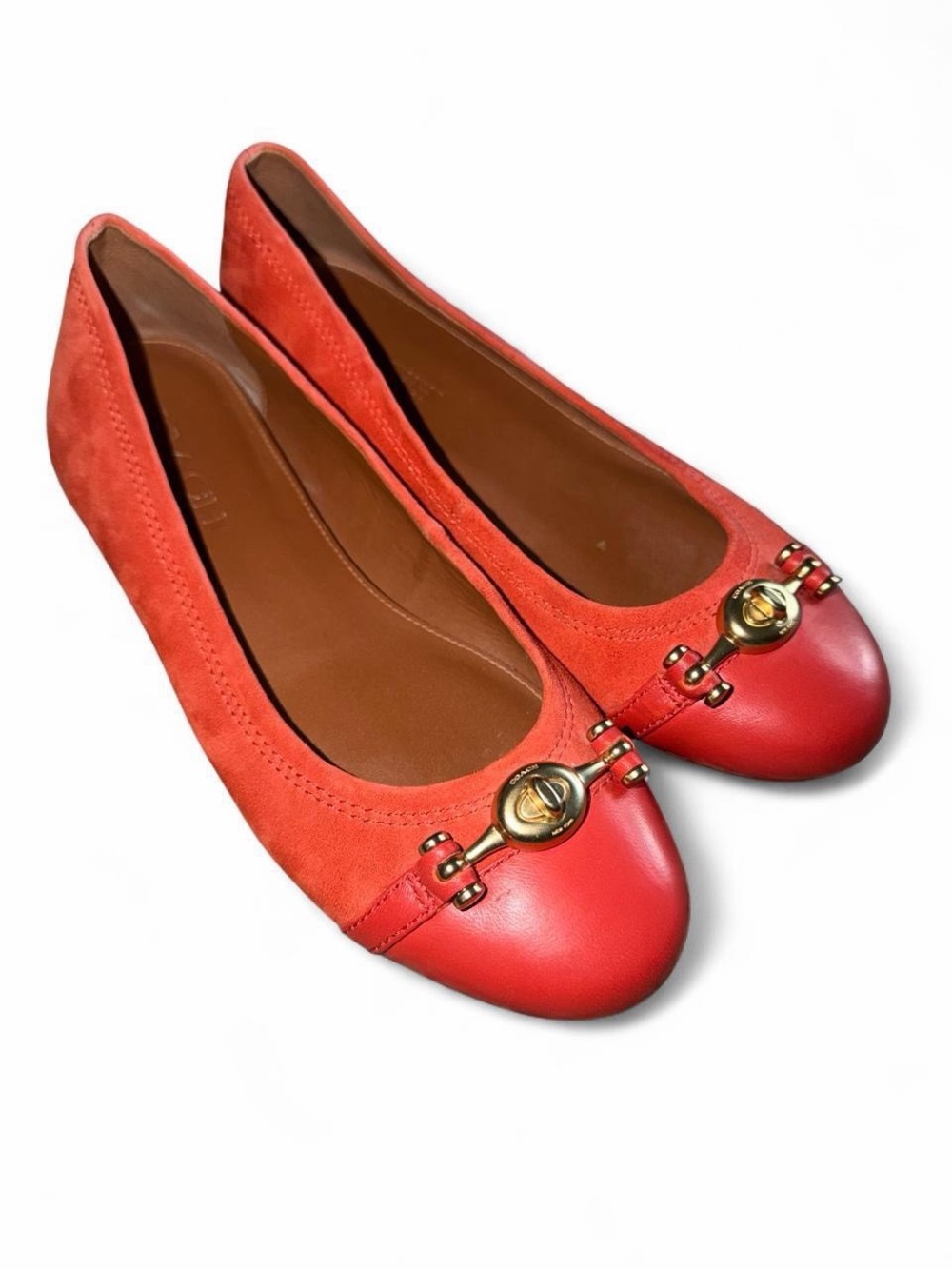 Coach Coral Leather & Suede Ballet Flats with Gold Turnlock